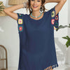 Tassel Boat Neck Flutter Sleeve Cover Up - Navy