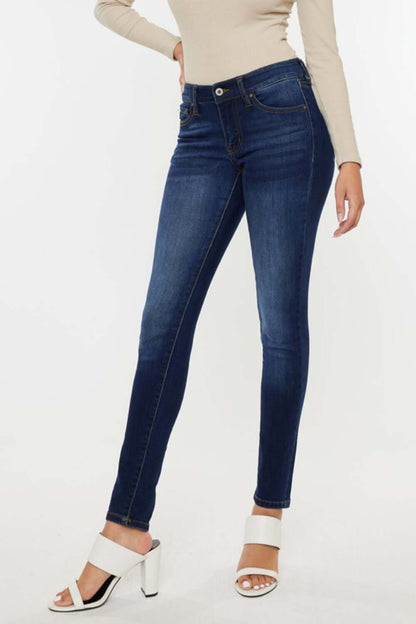 Mid Rise Gradient Skinny Jeans for a trendy look, featuring a comfortable mid-rise waist and sleek, slimming fit. Perfect for any occasion.