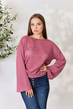 CULTURE CODE Full Size Waffle-Knit Round Neck Long Sleeve Blouse at Bella Road