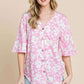 BOMBOM Floral Decorative Button V-Neck Top at Bella Road