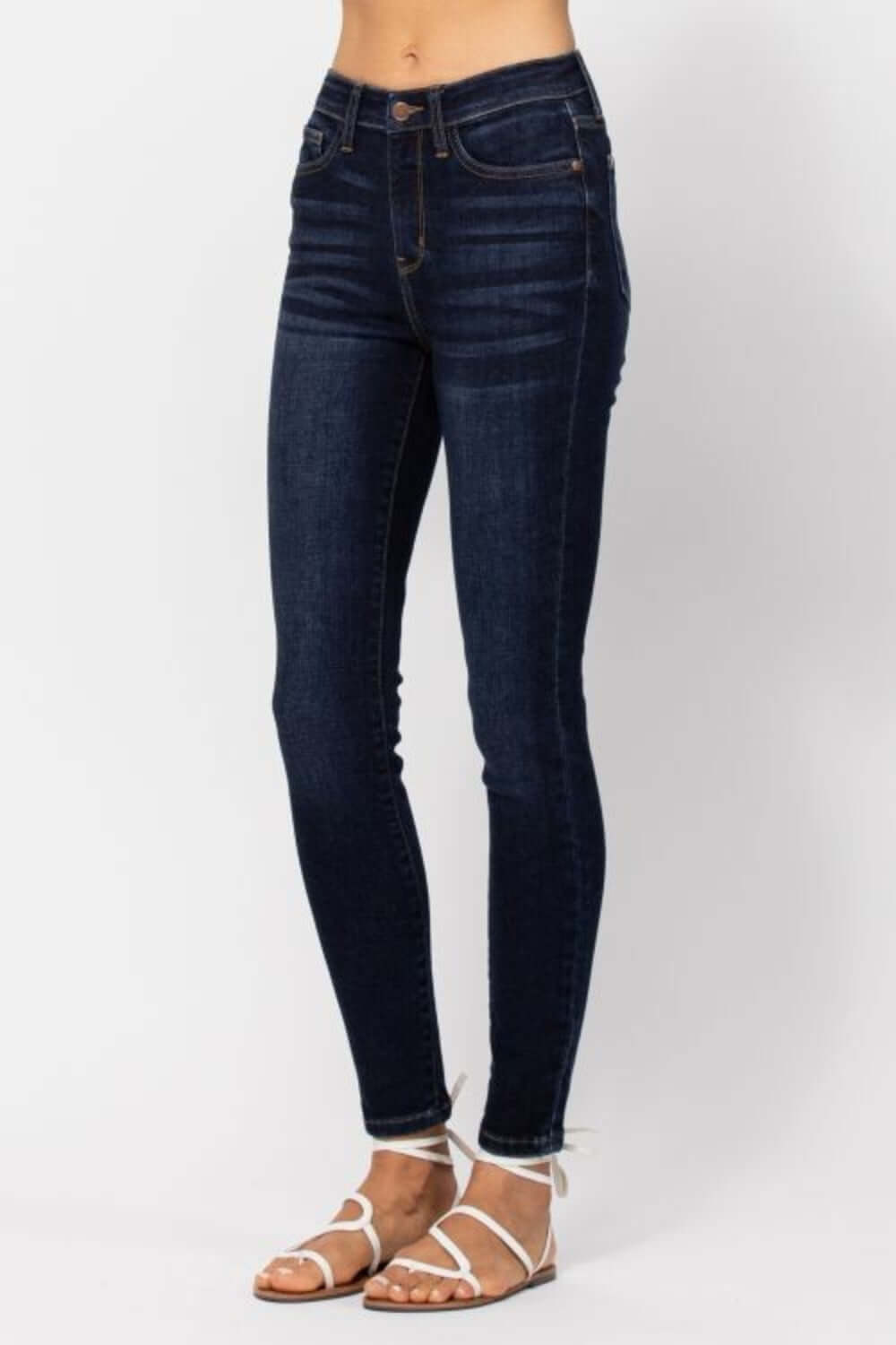 High Waist Handsand Skinny Jeans by Judy Blue Jeans on model, highlighting flattering fit and modern silhouette, perfect for various occasions