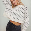 Bella Road Slit Round Neck Long Sleeve Sweater - White