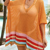 Slit Openwork V-Neck Half Sleeve Cover-Up - Terracotta