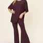 DOUBLE TAKE Full Size Round Neck Drop Shoulder T-Shirt and Flare Pants Set at Bella Road