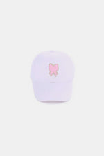 White Ribbon Bow Chenille Patch Baseball Cap with Adjustable Strap