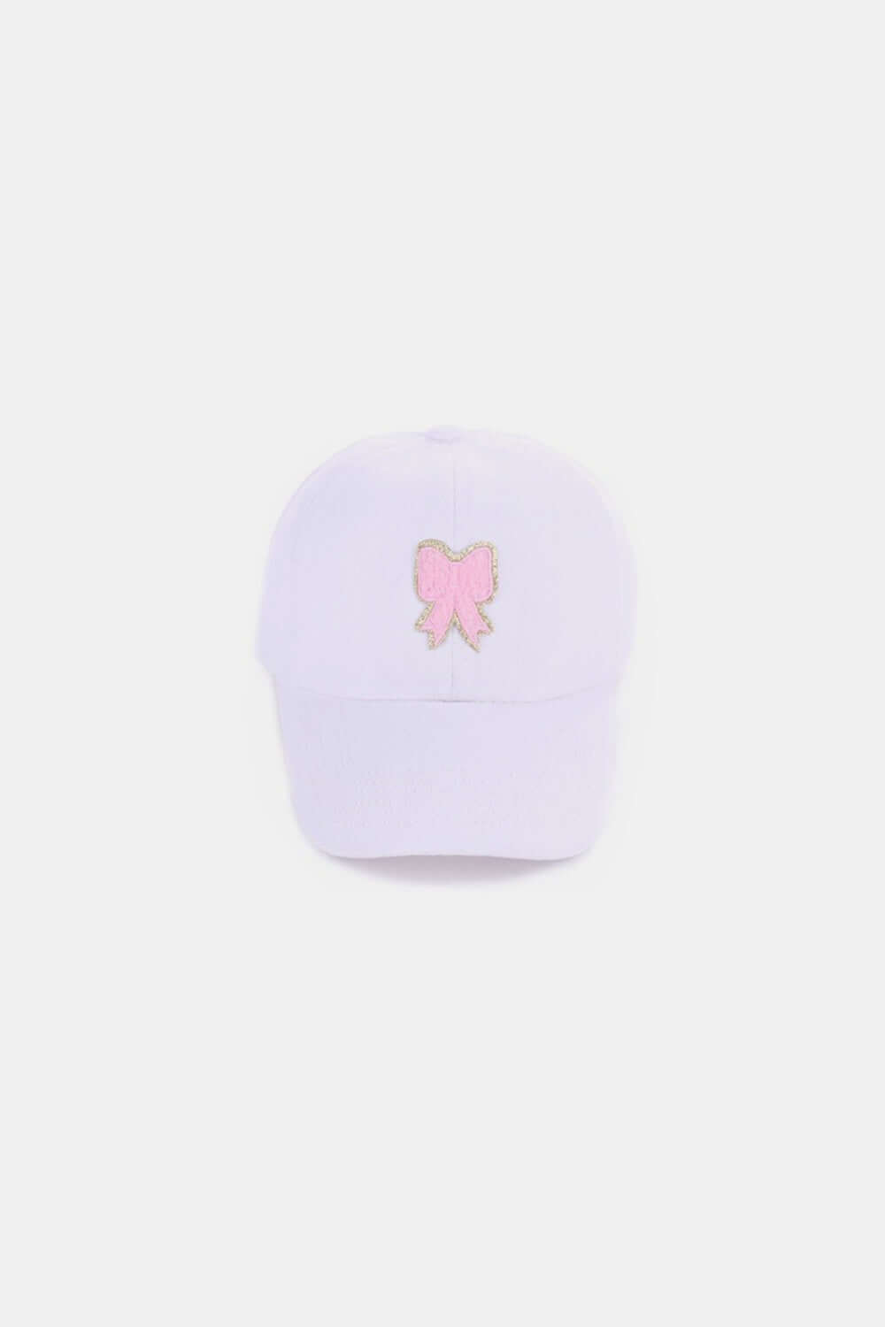 White Ribbon Bow Chenille Patch Baseball Cap with Adjustable Strap