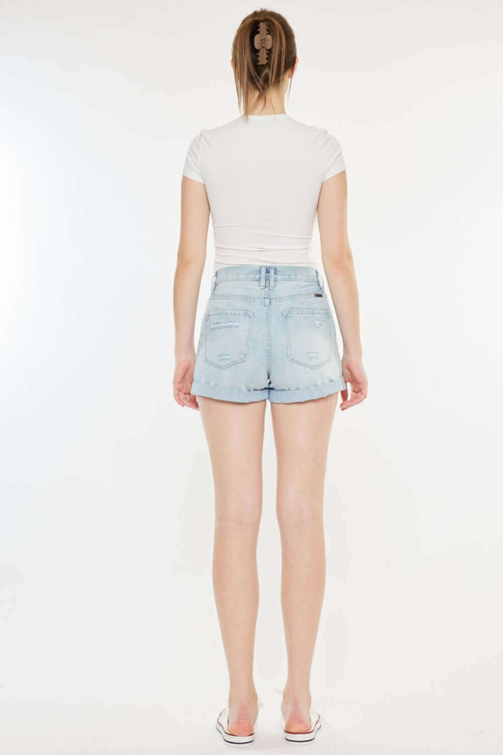 KANCAN High Rise Repaired Mom Denim Shorts at Bella Road