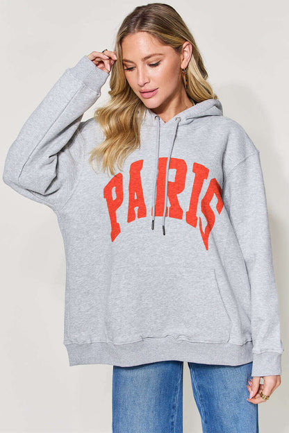 SIMPLY LOVE Full Size PARIS Long Sleeve Drawstring Hoodie at Bella Road