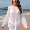 Backless Boat Neck Long Sleeve Cover Up - White