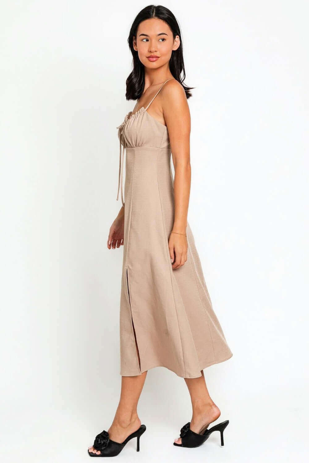 TASHA APPAREL Flare Front Tie Front Slit Midi Dress at Bella Road