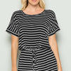 Striped Round Neck Short Sleeve Romper | Full Size - BLACKIVORY