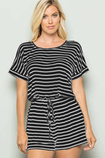 HEIMISH Full Size Striped Round Neck Short Sleeve Romper at Bella Road