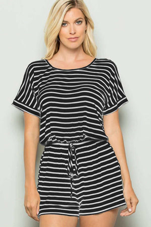 HEIMISH Full Size Striped Round Neck Short Sleeve Romper at Bella Road