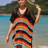 Cutout Striped Cover-Up with Tassel - Black