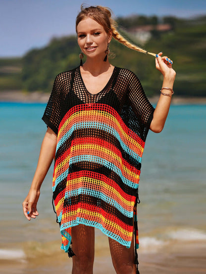 BELLA ROAD Cutout Striped Cover-Up with Tassel at Bella Road