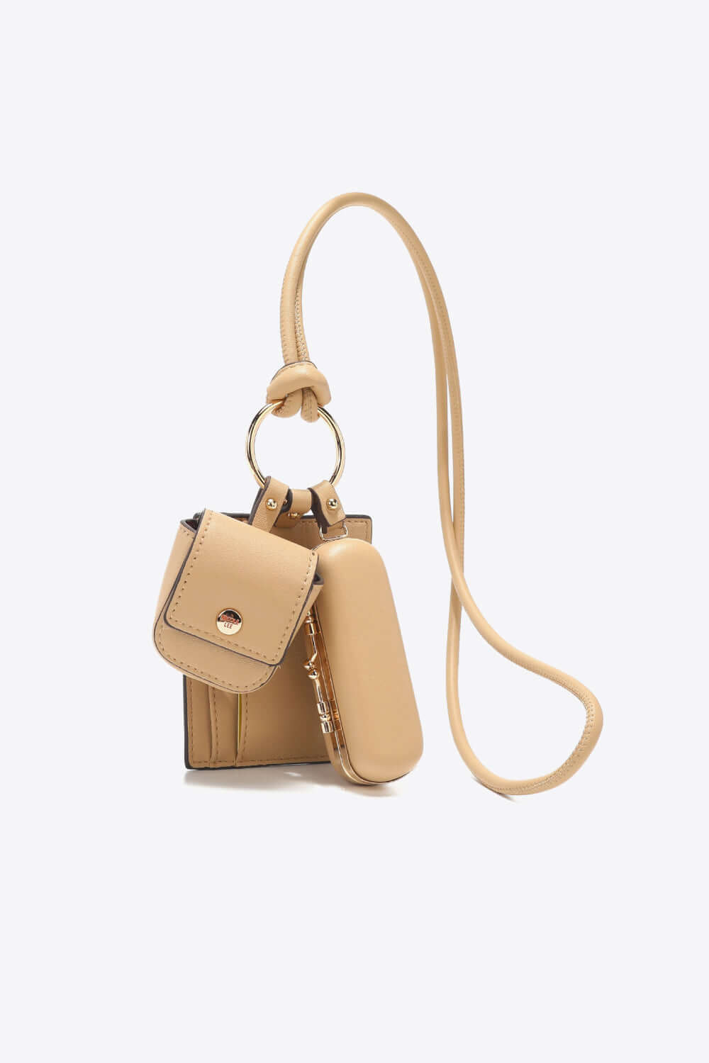 Nicole Lee USA vegan leather 3-piece lanyard set with AirPods case in beige, designed for style and functionality