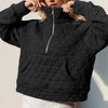 Double Take Half Zip Long Sleeve Quilted Sweatshirt with Pocket - Black