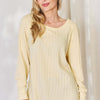 Ribbed Round Neck Slit T-Shirt - Light Yellow