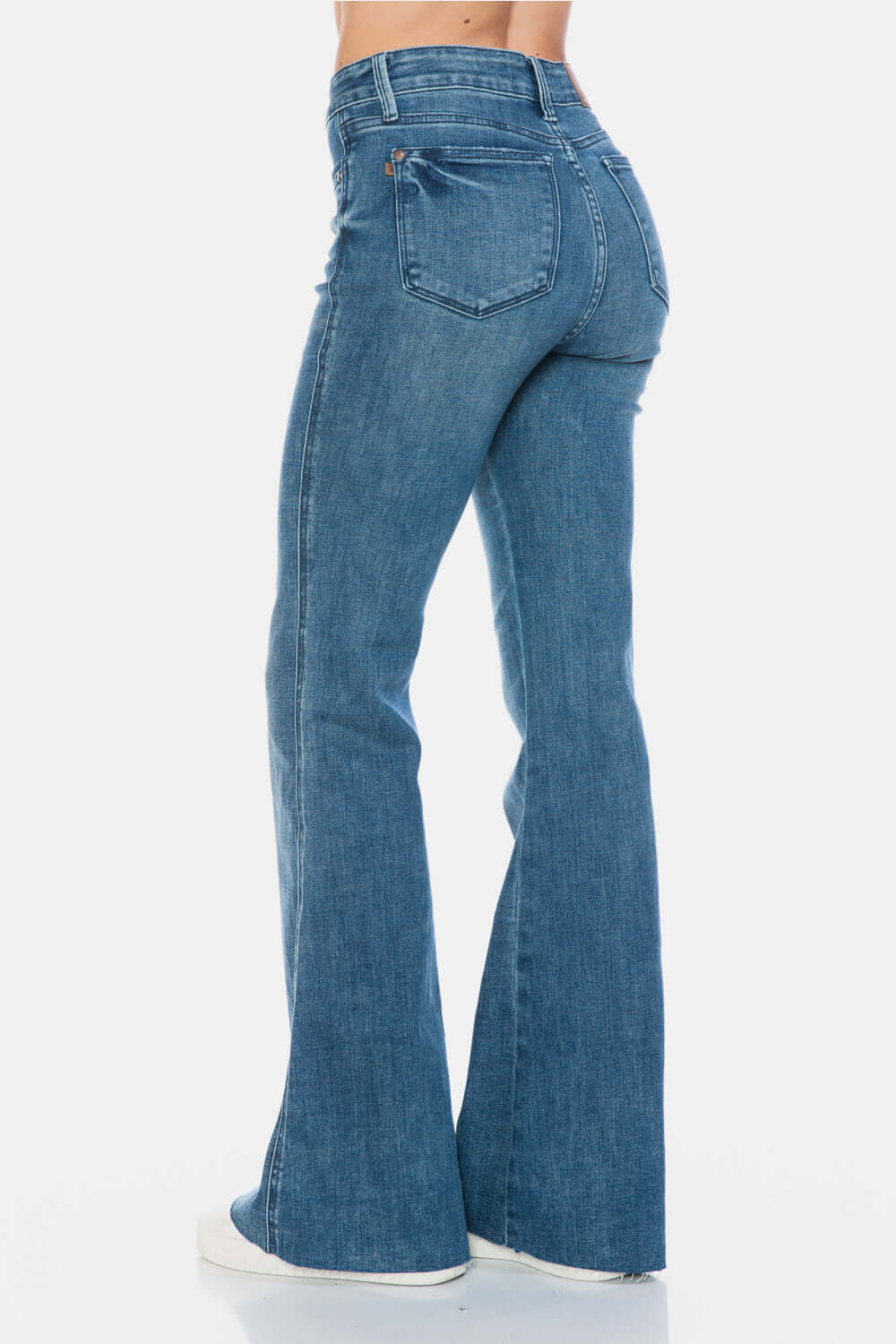 Judy Blue Full Size Tummy Control Flare Jeans with Vintage Wash and Cut Hem for a Streamlined Silhouette