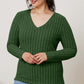 Ribbed V-Neck Long Sleeve T-Shirt