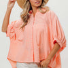 Plaid Button Up Dolman Sleeve Shirt - Blush/Lt Coral