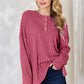 Ribbed Half Button Long Sleeve High-Low T-Shirt