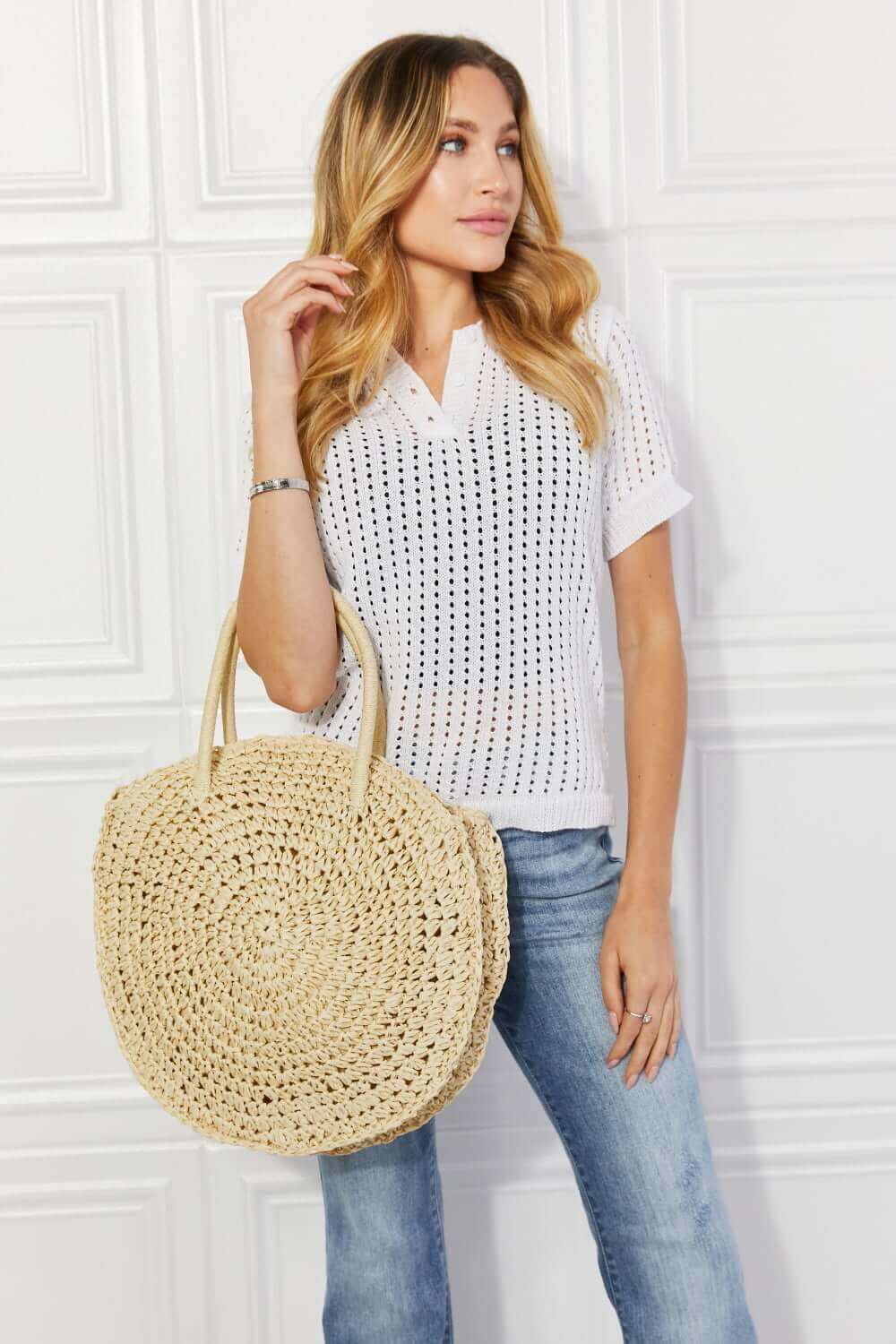 JUSTIN TAYLOR Beach Date Straw Rattan Handbag in Ivory at Bella Road