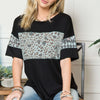 Leopard Exposed Seam Short Sleeve T-Shirt | Full Size - Black Teal