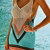 Openwork V-Neck Tank Knit Cover Up - Sky Blue