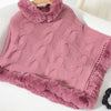 Bella Road Fuzzy Hem Cable-Knit Poncho - Dusty Pink