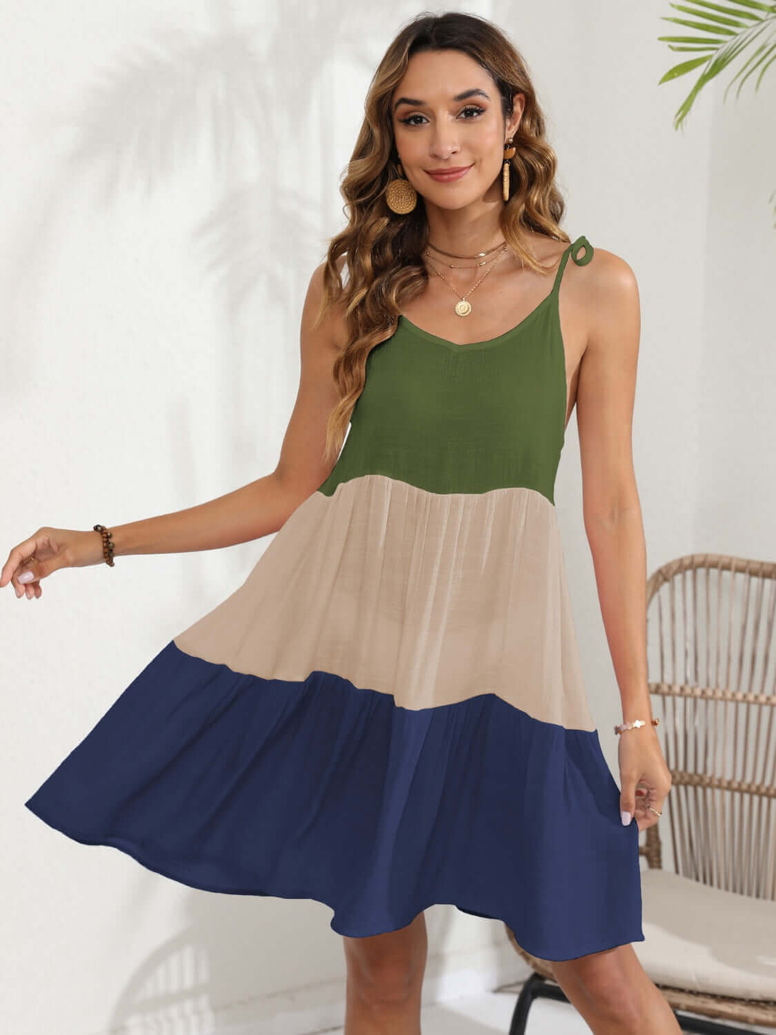 BELLA ROAD Color Block Spaghetti Strap Cover-Up Dress at Bella Road