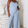 Spaghetti Strap V-Neck Jumpsuit | Full Size - Misty  Blue