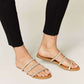 WILD DIVA Rhinestone Three-Strap Flat Sandals at Bella Road