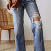 Distressed Straight Leg Jeans with Pockets - Medium