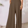 Smocked Wide Waistband Wide Leg Pants | Full Size - Coffee Brown