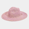 Checkered Straw Weave Sun Hat - Pink