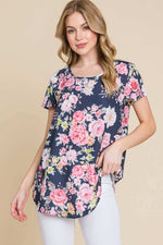 BOMBOM Floral Round Neck Short Sleeve T-Shirt at Bella Road