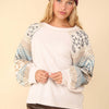 VERY J Printed Long Sleeve Round Neck Knit Top - Cream