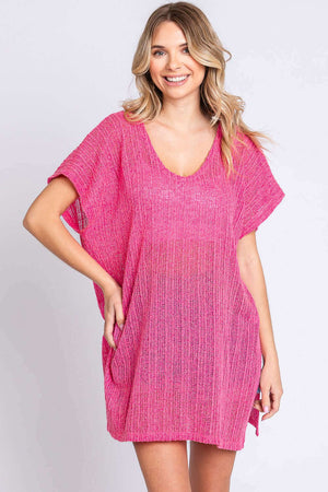 GEEGEE Short Sleeve Side Slit Knit Cover Up Dress at Bella Road