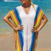 Openwork Striped Slit Knit Cover Up - White