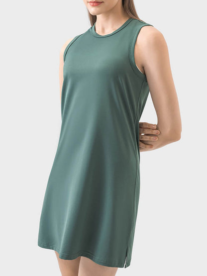 Millennia Round Neck Sleeveless Active Dress in green, perfect for workouts and staying cool and comfortable.