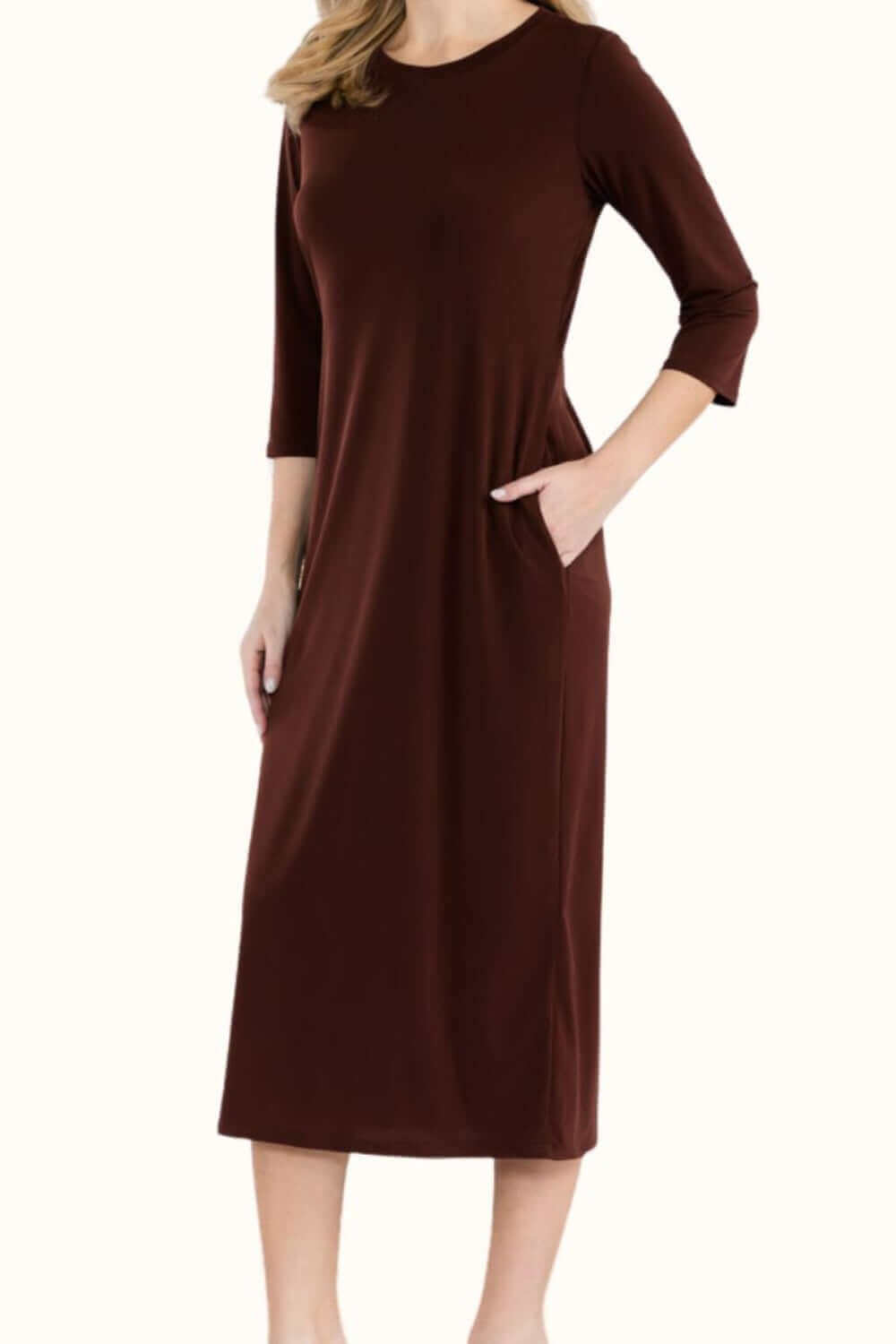 CELESTE Full Size Round Neck Midi Dress at Bella Road