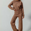 Double Take Full Size Checkered Round Neck Top and Pants Set - Brown