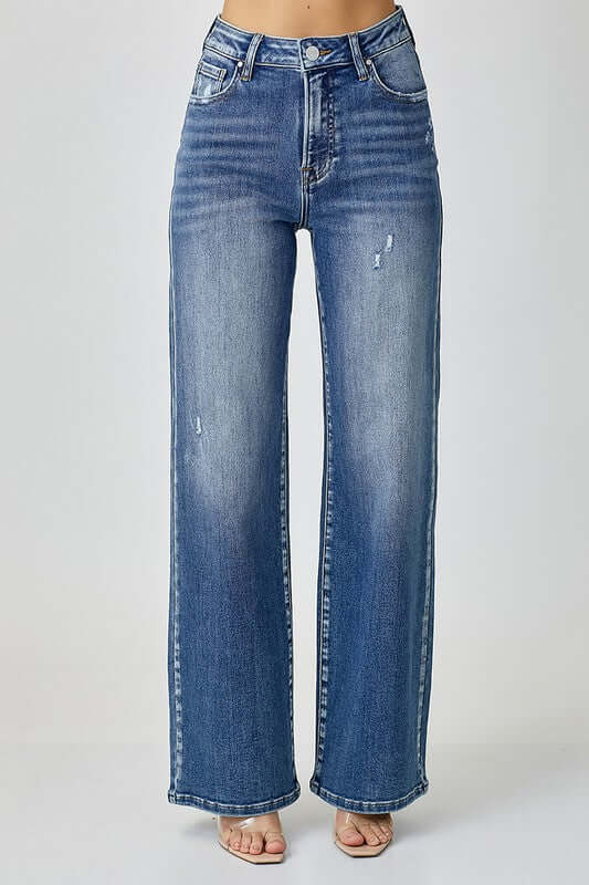 RISEN high waist jeans with pockets, stylish and flattering for a chic outfit, featuring a trendy wide-leg design.