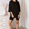 Soft Rayon Three-Quarter Sleeve Top and Shorts Set | Full Size - Black