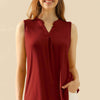 Notched Sleeveless Top | Full Size - BURGUNDY