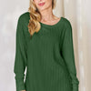 Ribbed Round Neck Slit T-Shirt - Green