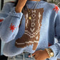 Stylish Bella Road sweater with boot pattern, round neck, and dropped shoulders, perfect for cozy days and casual style.