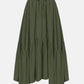 "Bella Road army green smocked waist ruched layered skirt, fashionable and versatile for any occasion."