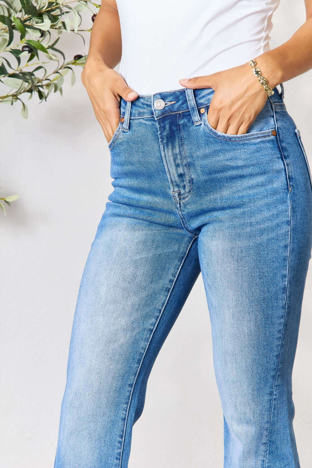 BAYEAS Slit Flare Jeans at Bella Road